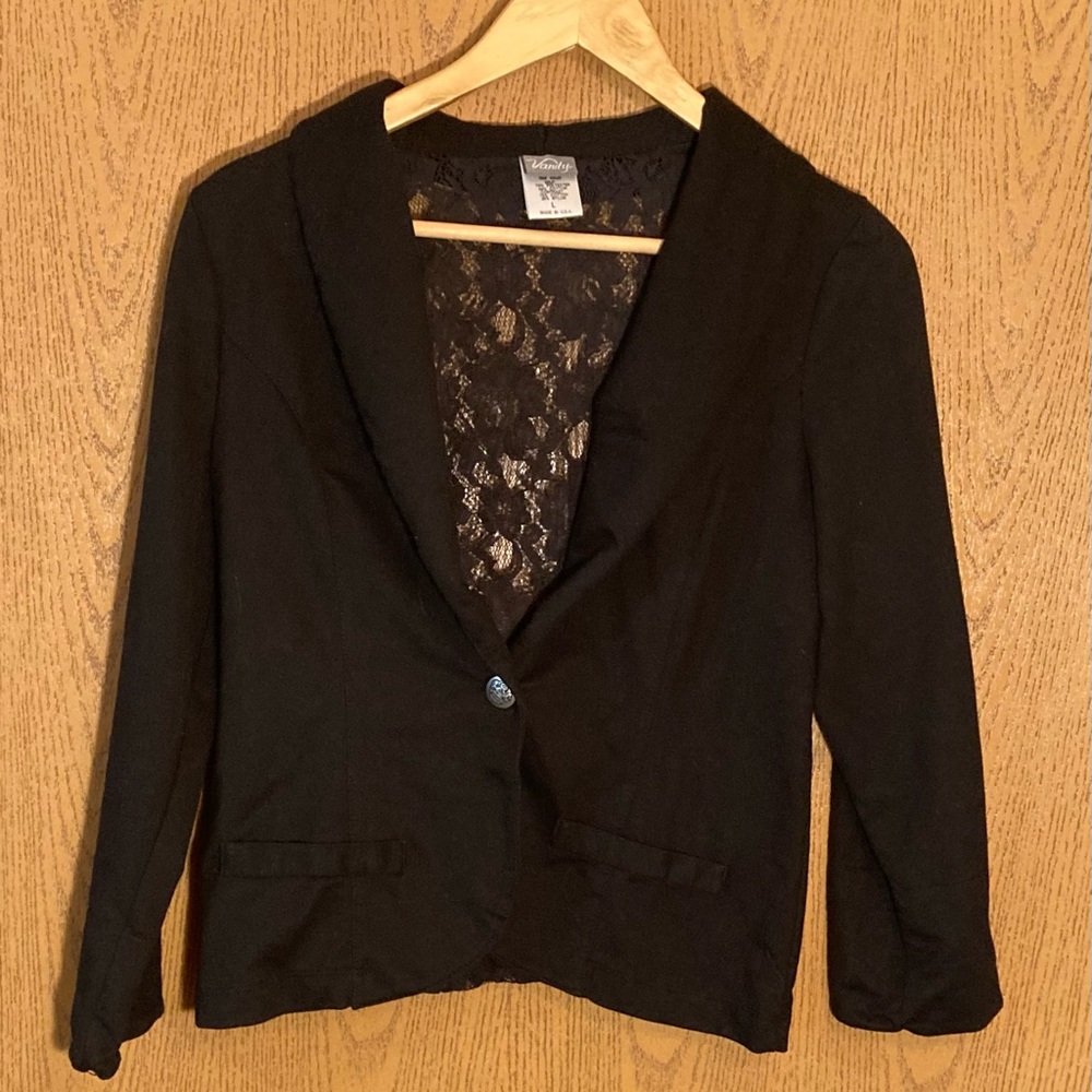 Cute Vanity black lacey-backed blazer size L